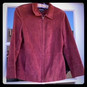 Vintage genuine leather suede jacket - burgundy